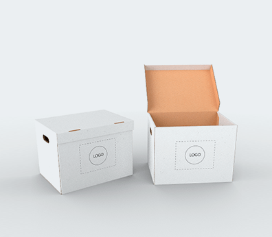 Single Wall Cardboard Boxes with Side Handles and Attached Lid Customised with your design