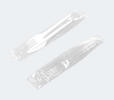Fourchette + couteau sous emballage plastique Pas Cher