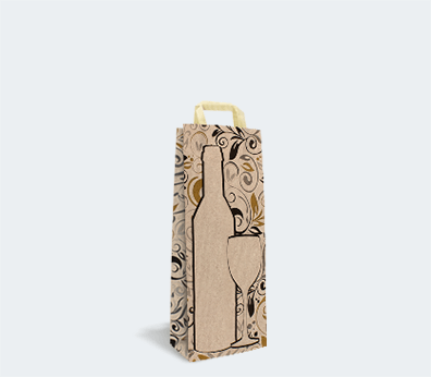 Mønstret papirbærepose med flade håndtag til 1 flaske