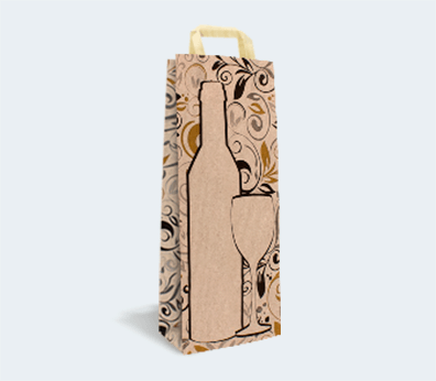 Saco de papel com padrão e asas planas para 1 garrafa - Personalize a Preços Imbatíveis