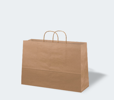 Horizontal paper carrier bag with twisted handles
