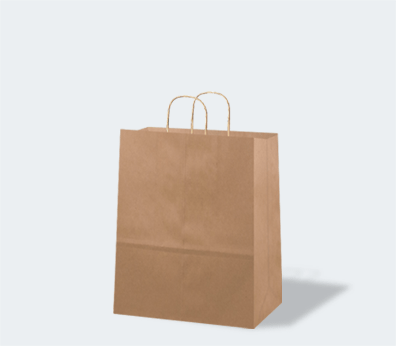 Vertikální odnosná papírová taška s kroucenými držadly