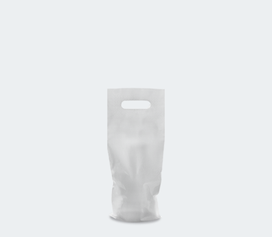 Plastic bag with die cut handles for 1 bottle